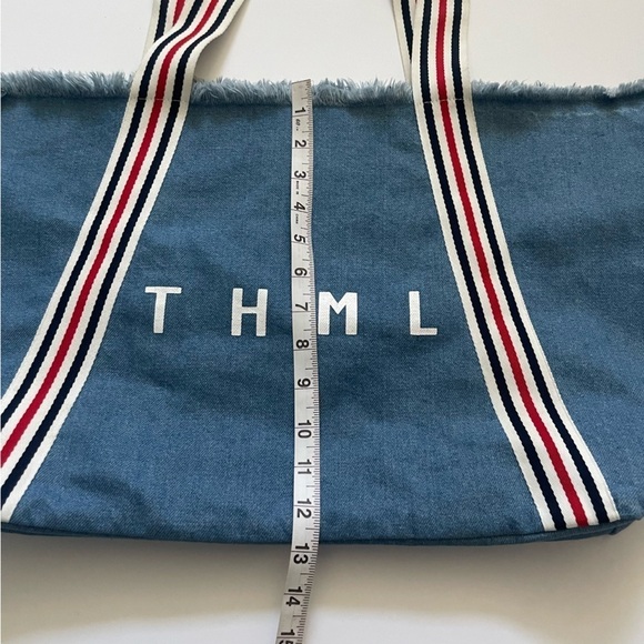 THML Denim Tote Shoulder Bag Cotton Canvas Beach Casual Blue Size Large - Picture 6 of 10